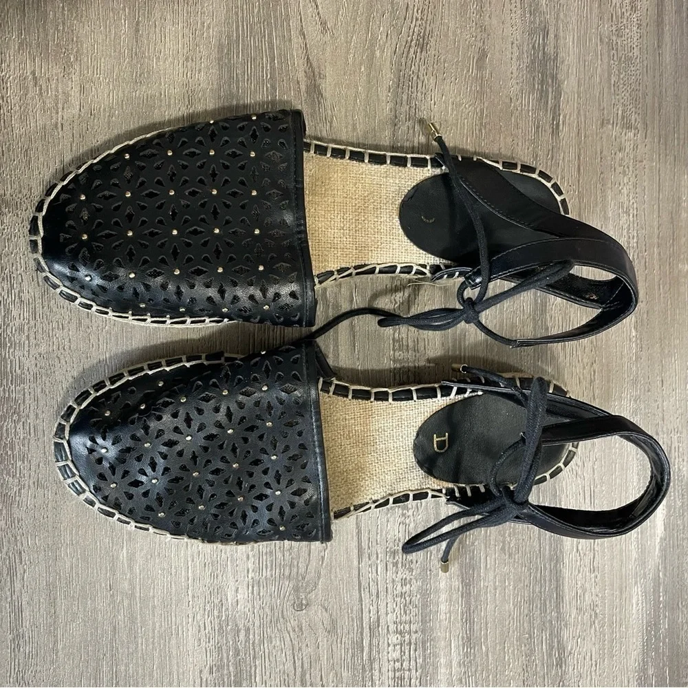 Unisa Cayta Black Floral Cutout Ankle Strap Espadrille​​​